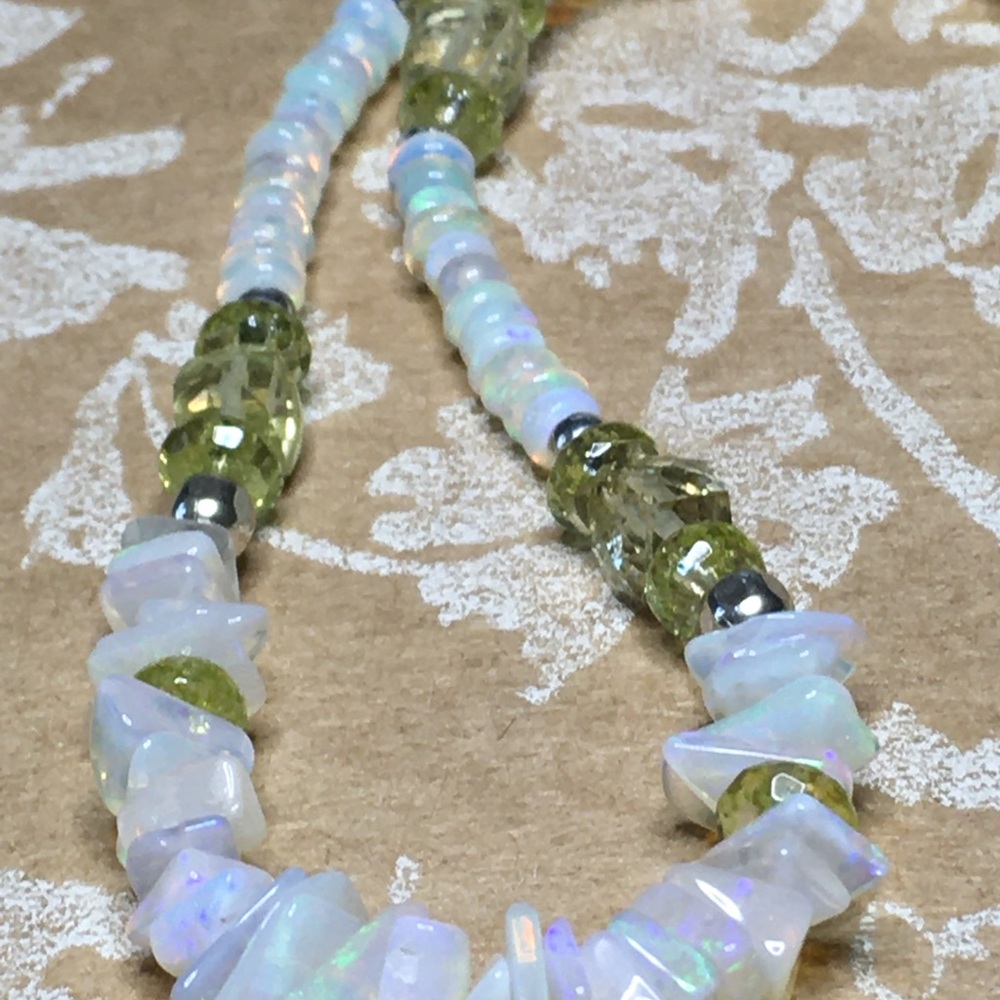 SALE Elegant Sterling Sterling, Opal & Peridot Double Wrap Bracelet OOAK - Picture 3 of 10